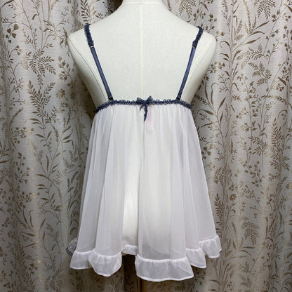 Victorias Secret Babydoll Slip L White Sheer Mesh Swiss Dot Coquette Bridal