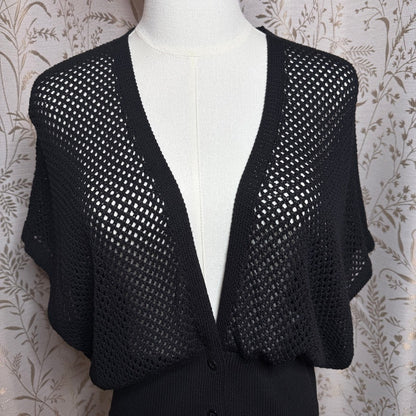 GRACE KARIN Black Open Knit Cardigan Women XL Shrug Goth Whimsigoth Minimalist