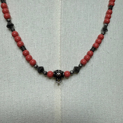 Vintage Artisan Salmon Pink Beaded Necklace 1990s Southwest Boho Retro Tribal