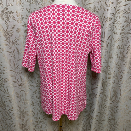 Croft & Barrow Pink Geo Floral Cotton Top Large Retro Mod Preppy Coastal Office
