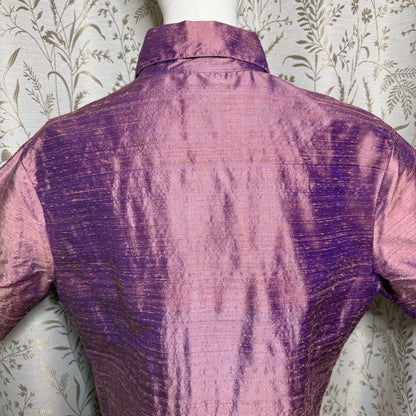 Tom Tom California Vintage Iridescent Silk Shirt Women M Purple Boho Artsy Retro