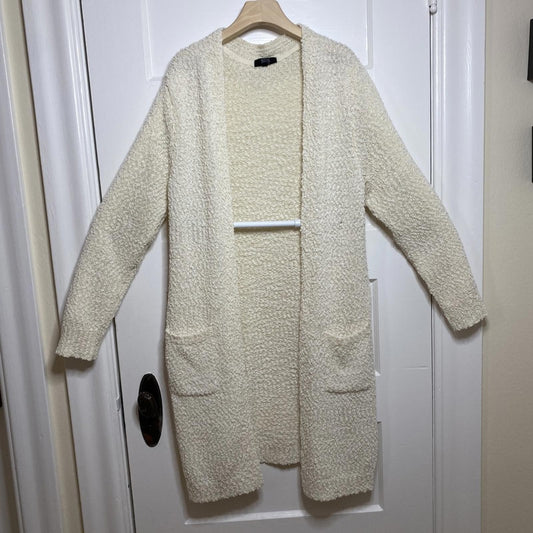 Modern Canvas Cozy Cream Cardigan Sweater Womens Large Pockets Lagenlook