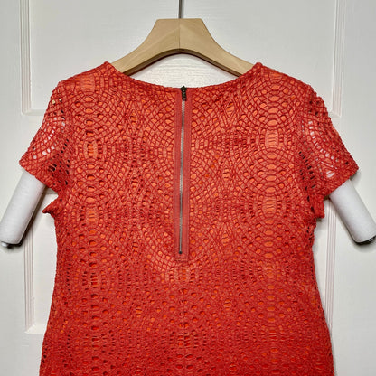 Chicos Geometric Medallion Lace Sheath Dress Petite 0.5 XS Coral Boho Chic Retro