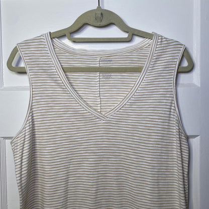 Sonoma Striped V-Neck Tank Top Womens L White Tan Coastal Preppy Nautical Preppy