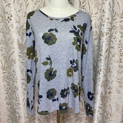 Sonoma Long Sleeve Tee Large Floral Grey Green Boho Cottagecore Grandmacore