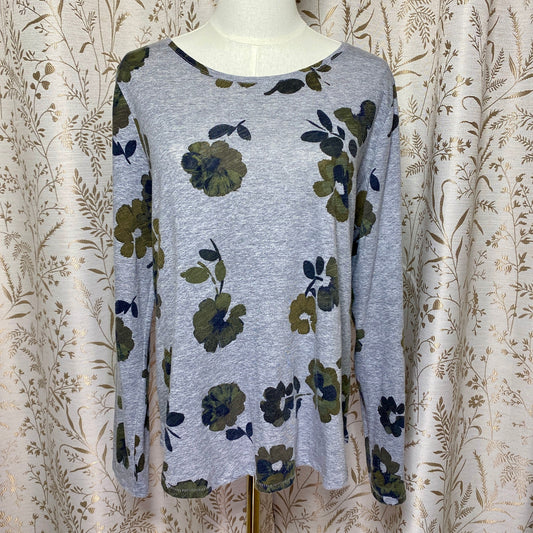 Sonoma Long Sleeve Tee Large Floral Grey Green Boho Cottagecore Grandmacore