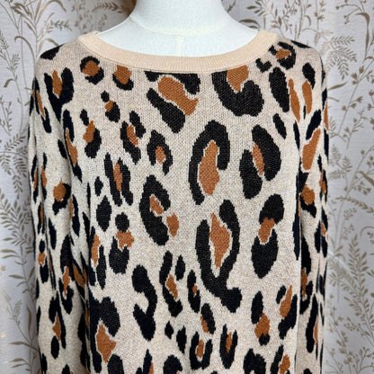 A New Day Bold Leopard Print Sweater Women XL Cozy Casual Office Chic Neutrals