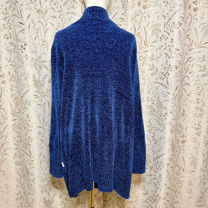 Orvis Chenille Open Front Duster Cardigan Women XXL Blue Cozy Cabincore Grandma