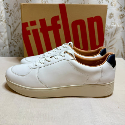 Fitflop Rally Leather Panel Sneakers Women 11 White Blue Ergonomic Arch Support