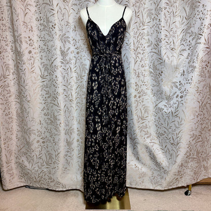 Moda International Leopard Print Maxi Dress Women L Stretch Boho Vintage Y2K
