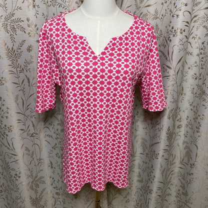 Croft & Barrow Pink Geo Floral Cotton Top Large Retro Mod Preppy Coastal Office