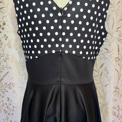 Belle Poque Polka Dot Cocktail Swing Dress L Black White Rockabilly 50s PinUp