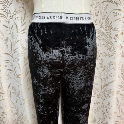 Victoria’s Secret Black Crushed Velvet Logo Leggings Women L Y2K Streetwear Glam