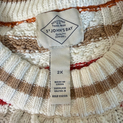 St Johns Bay Striped Cable Knit Puff Sleeve Sweater Women 2X Academia Retro Cozy