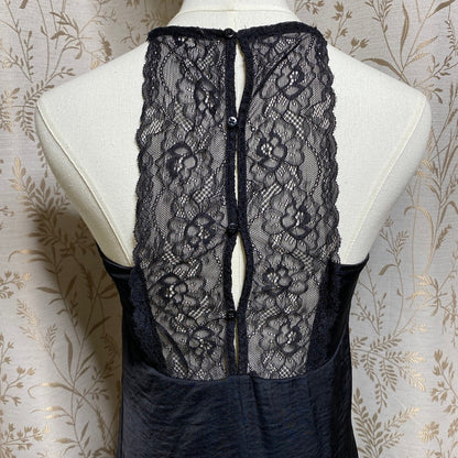 Kendall & Kylie Black Satin Lace Slip Dress XS Grunge Coquette Nightie Mini Goth