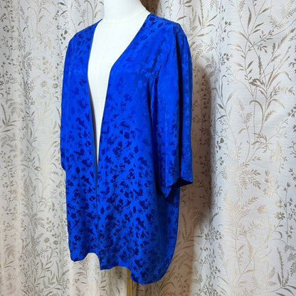 CASSIS Vintage Silk Jacquard Kimono Cardigan Women 14 Blue Boho Romantic Luxe
