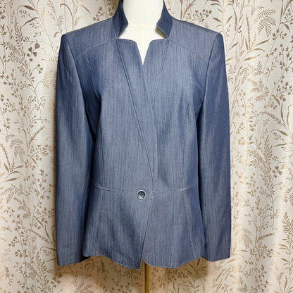 Nine West Tailored Denim-Look Blazer Women 12 Office Siren Minimalist Corpcore