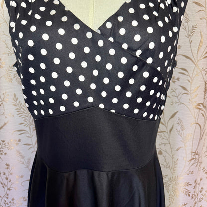 Belle Poque Polka Dot Cocktail Swing Dress L Black White Rockabilly 50s PinUp