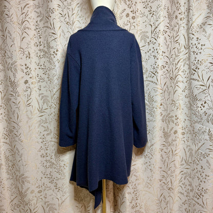 Garnet Hill Asymmetrical Boiled Wool Coat Women 18 Plus Blue Shawl Collar Artsy