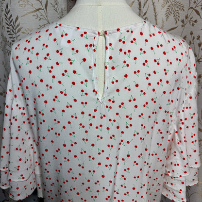 POPSUGAR Cherry Print Flutter Sleeve Blouse Women L Colettecore Retro Pinup