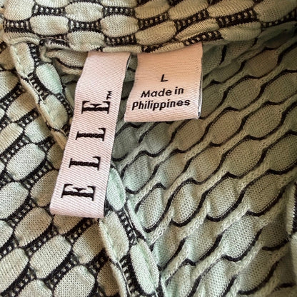 ELLE Green Twist Keyhole Top L Micro Pattern OfficeSiren Retro Romantic Academia