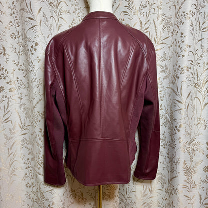 Kenneth Cole NY Faux Leather Moto Jacket Women XL Oxblood Mixed Media Biker Chic