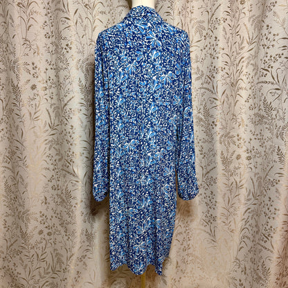 Well Worn Floral Shirt Dress Womens XL Blue Long Sleeve Boho Coastal Grandmother