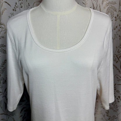 Quince Organic Cotton Micro Rib Elbow Sleeve Tee Womens XL White Minimalist Chic