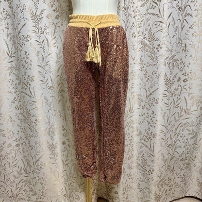 Sequin Jogger Pants Women S Rose Gold Costume Cosplay Glam DIY Distressed Disco