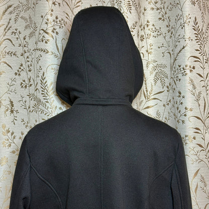 Details INTL Black Hooded Full-Zip Knit Jacket Women L Minimalist Dark Academia