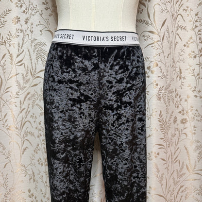 Victoria’s Secret Black Crushed Velvet Logo Leggings Women L Y2K Streetwear Glam