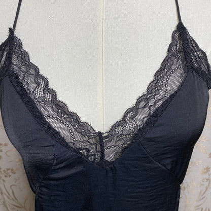 Kendall & Kylie Black Satin Lace Slip Dress XS Grunge Coquette Nightie Mini Goth