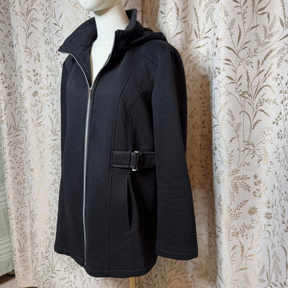 Details INTL Black Hooded Full-Zip Knit Jacket Women L Minimalist Dark Academia