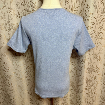 Charter Club Pima Cotton V Neck Henley Women L Blue Coastal Casual Americana