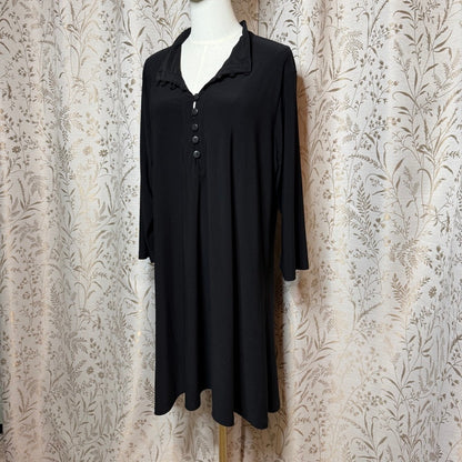 Sympli Black Henley Tunic Dress Womens 18 Lagenlook Minimalist Artsy Travel