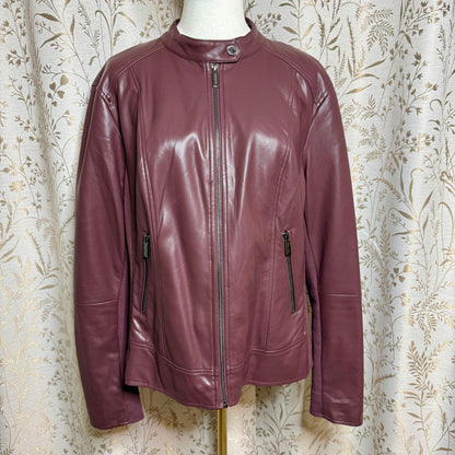 Kenneth Cole NY Faux Leather Moto Jacket Women XL Oxblood Mixed Media Biker Chic