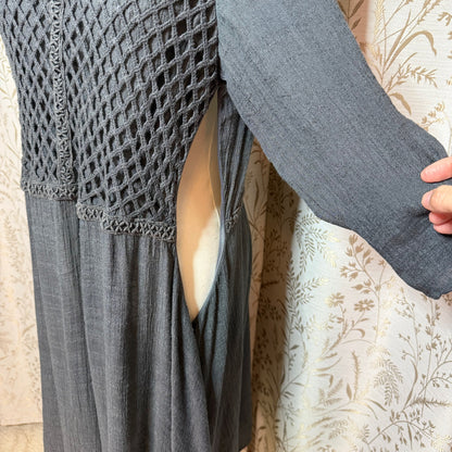 Monoreno Crochet Handkerchief Hem Midi Dress L Gray Boho Fairycore Whimsigoth