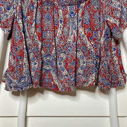 Forever 21 Paisley Crop Top Small Red Blue Off Shoulder Boho Festival Indie