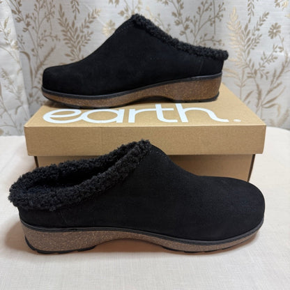 Earth Kolia8 Black Suede Clogs Women 11 W NIB Faux Shearling Cabincore Comfort