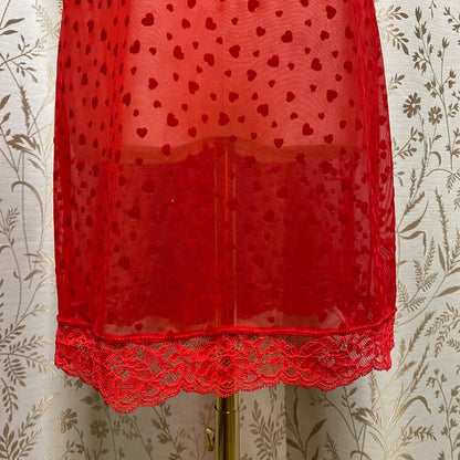 Victorias Secret Red Heart Sheer Mesh Slip Dress Large High Stretch Bodycon Sexy