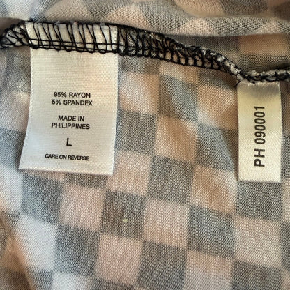 New York & Company Checkered Scoop Neck Pleated Top Women L Stretch Thrashed