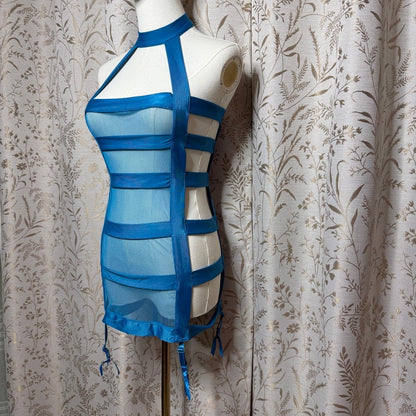 Frederick's of Hollywood Sexy Strappy Chemise L Garter Rave Festival Baddie Glam