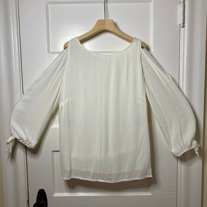Soft Surroundings Cold Shoulder Blouse S White Balloon Sleeve Festival Boho Chic