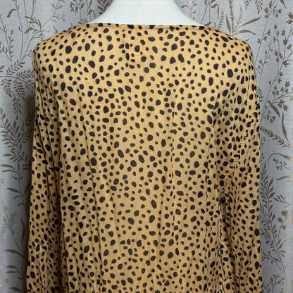 Billabong Cheetah Print Lace Up Tunic Women L Boho Beach Cover Up Resortwear