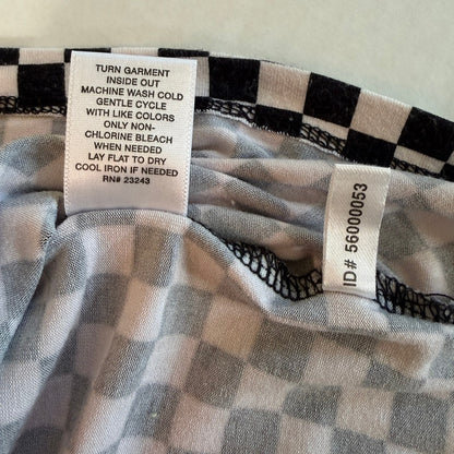 New York & Company Checkered Scoop Neck Pleated Top Women L Stretch Thrashed