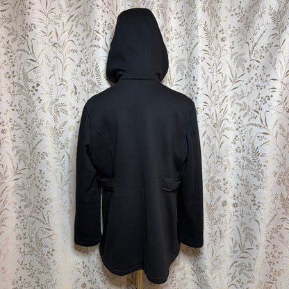Details INTL Black Hooded Full-Zip Knit Jacket Women L Minimalist Dark Academia