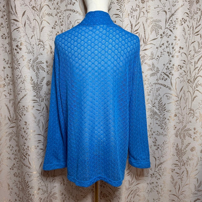 Blair Vintage Blue Pointelle Knit Cardigan Women XL Coastal Grandma Retro Office