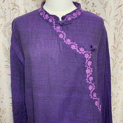 VTG 90s/Y2K Purple Cheongsam Embroidered Cotton Tunic XL Mandarin Floral Asian
