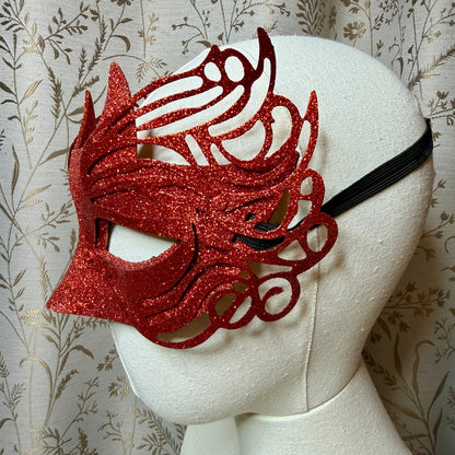 Red Glitter Die Cut Devil Mask Halloween Masquerade Costume Baddie Cottage Goth