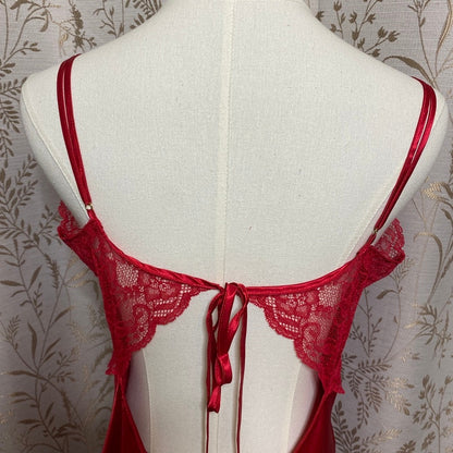 Victoria Secret Crimson Satin Lace Maxi Slip Dress Large Slit Sirencore Coquette